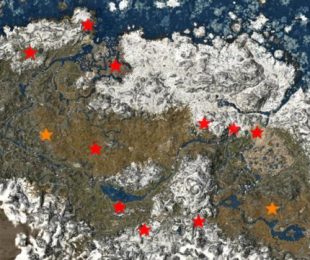 Di tempat-tempat ini Anda akan menemukan cukup banyak vampir untuk menginfeksi Anda dengan vampir.  (Sumber: Kiat tangkapan layar permainan melalui Skyrim Interactive Map dan The Unofficial Elder Scrolls Pages)