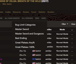 Ada banyak kategori lari cepat di The Legend of Zelda: Breath of the Wild.  (Sumber gambar: speedrun.com, screenshot gametips)