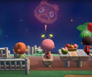 Wow!  Pada bulan Agustus, Anda dapat mengagumi kembang api secara teratur di Animal Crossing: New Horizons.  (Sumber: Nintendo)