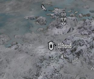 Jika Anda belum menemukan Alftand, pergilah ke Winterhold dan dari sana pergilah ke barat daya melewati jalur gunung.  (Sumber: Screenshot spieletipps.de)